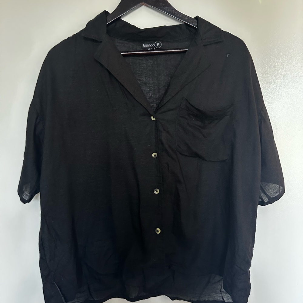 Boohoo Black Casual Button Down Shirt